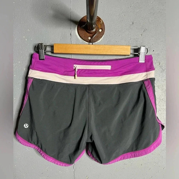Lululemon Groovy Run Shorts Women 4 Gray Violet Zip Pocket Inner Briefs Wicking - Picture 2 of 6